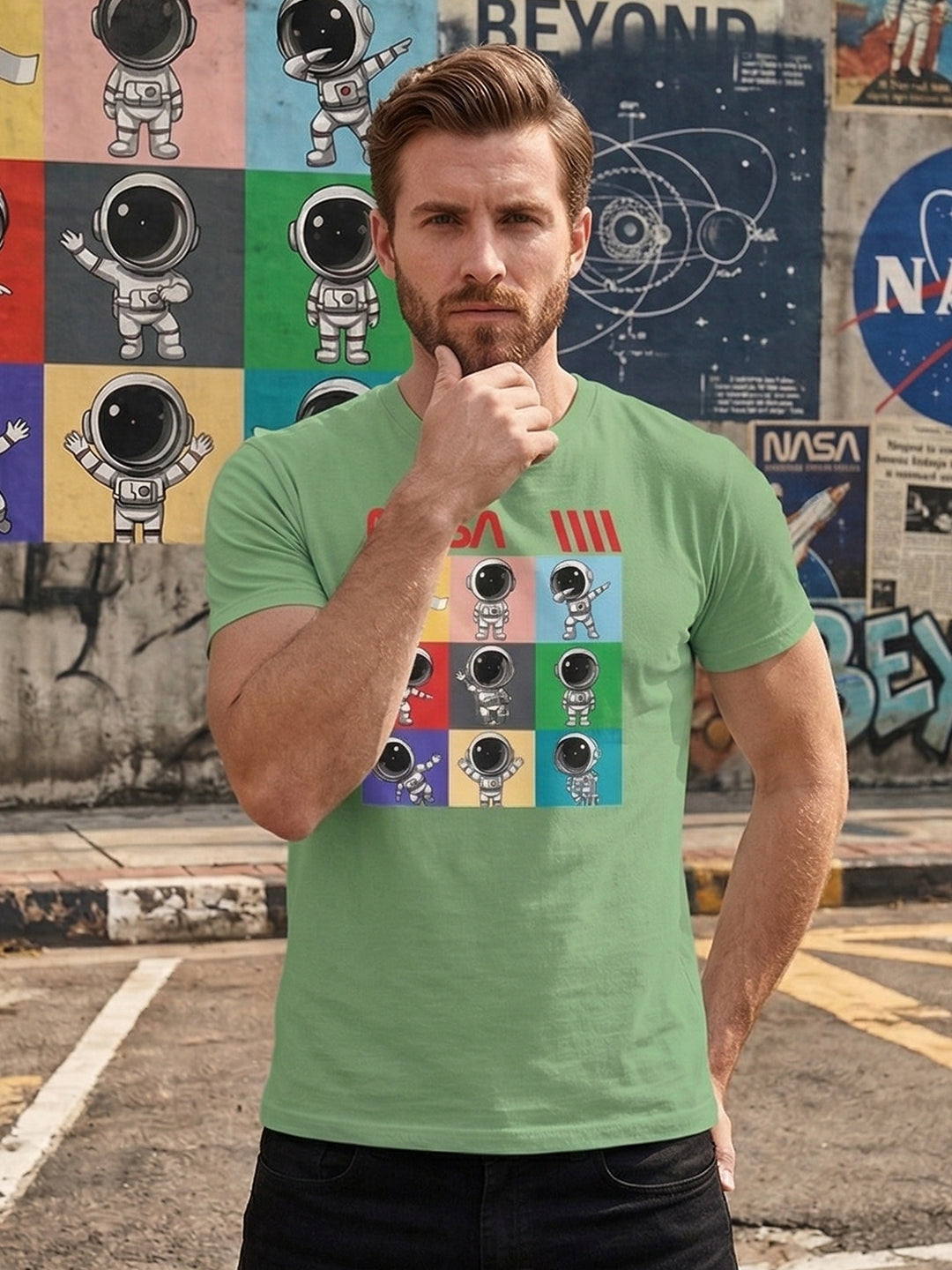 Greylongg Round Neck Nasa Design  printed T-shirts
