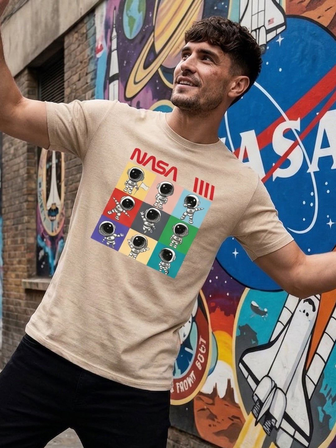 Greylongg Round Neck Nasa Design  printed T-shirts