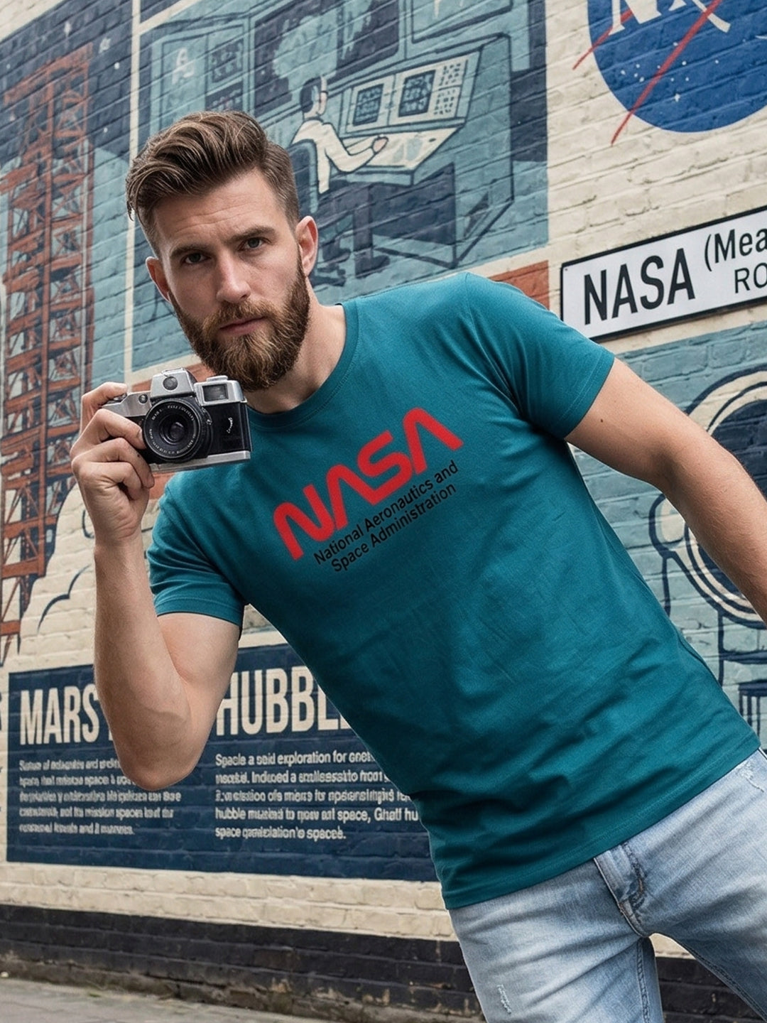Greylongg Round Neck Nasa Design  printed T-shirts