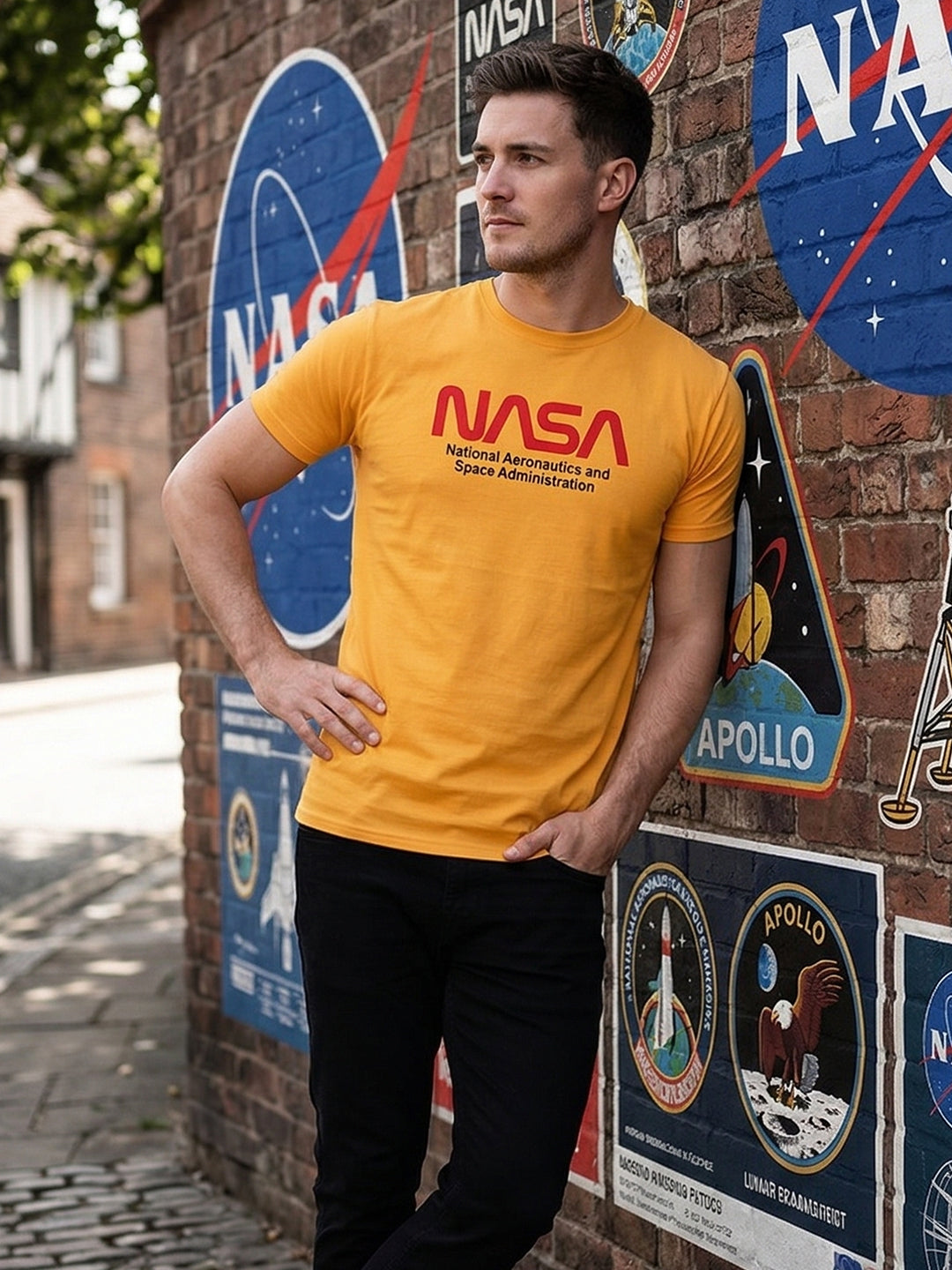 Greylongg Round Neck Nasa Design  printed T-shirts