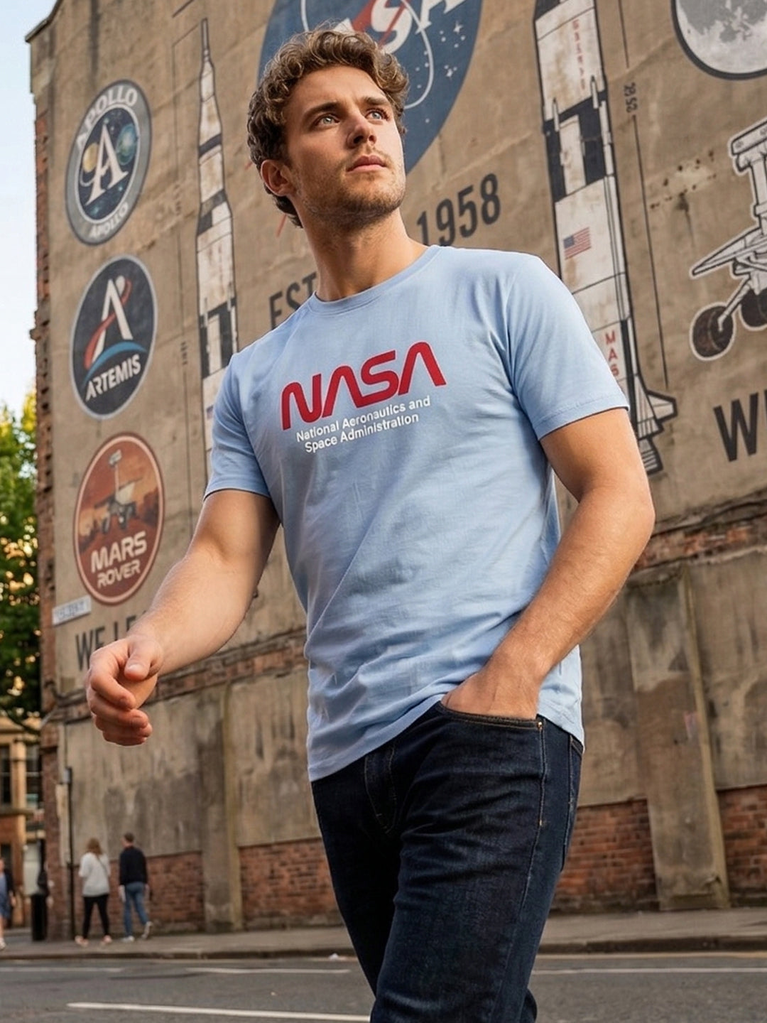 Greylongg Round Neck Nasa Design  printed T-shirts