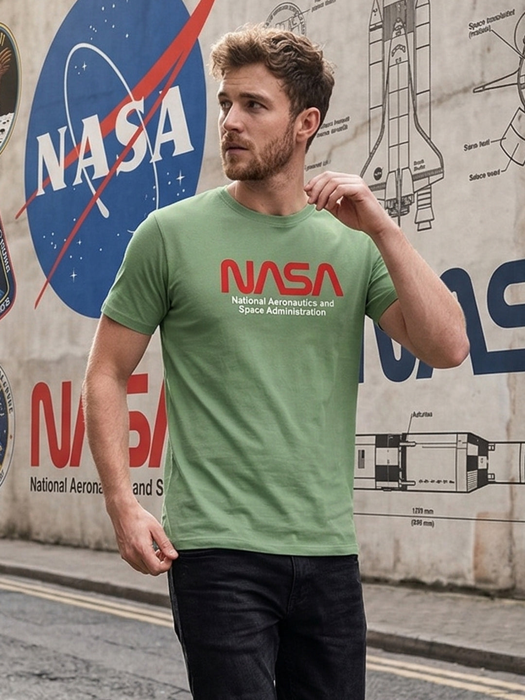 Greylongg Round Neck Nasa Design  printed T-shirts