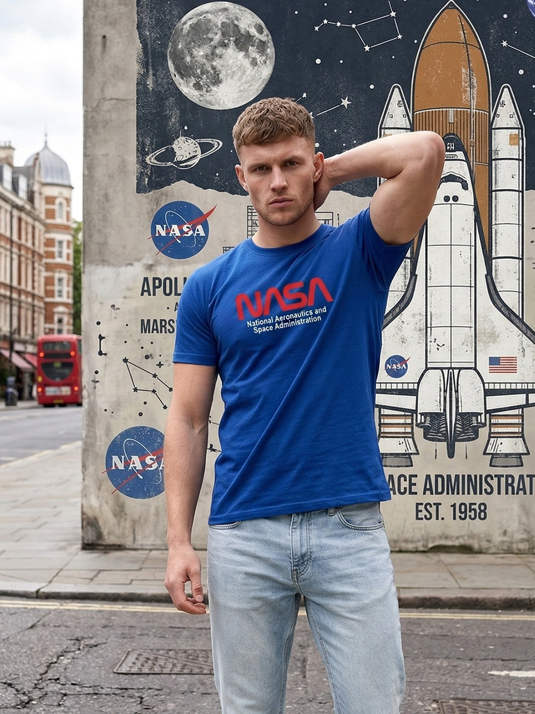 Greylongg Round Neck Nasa Design  printed T-shirts
