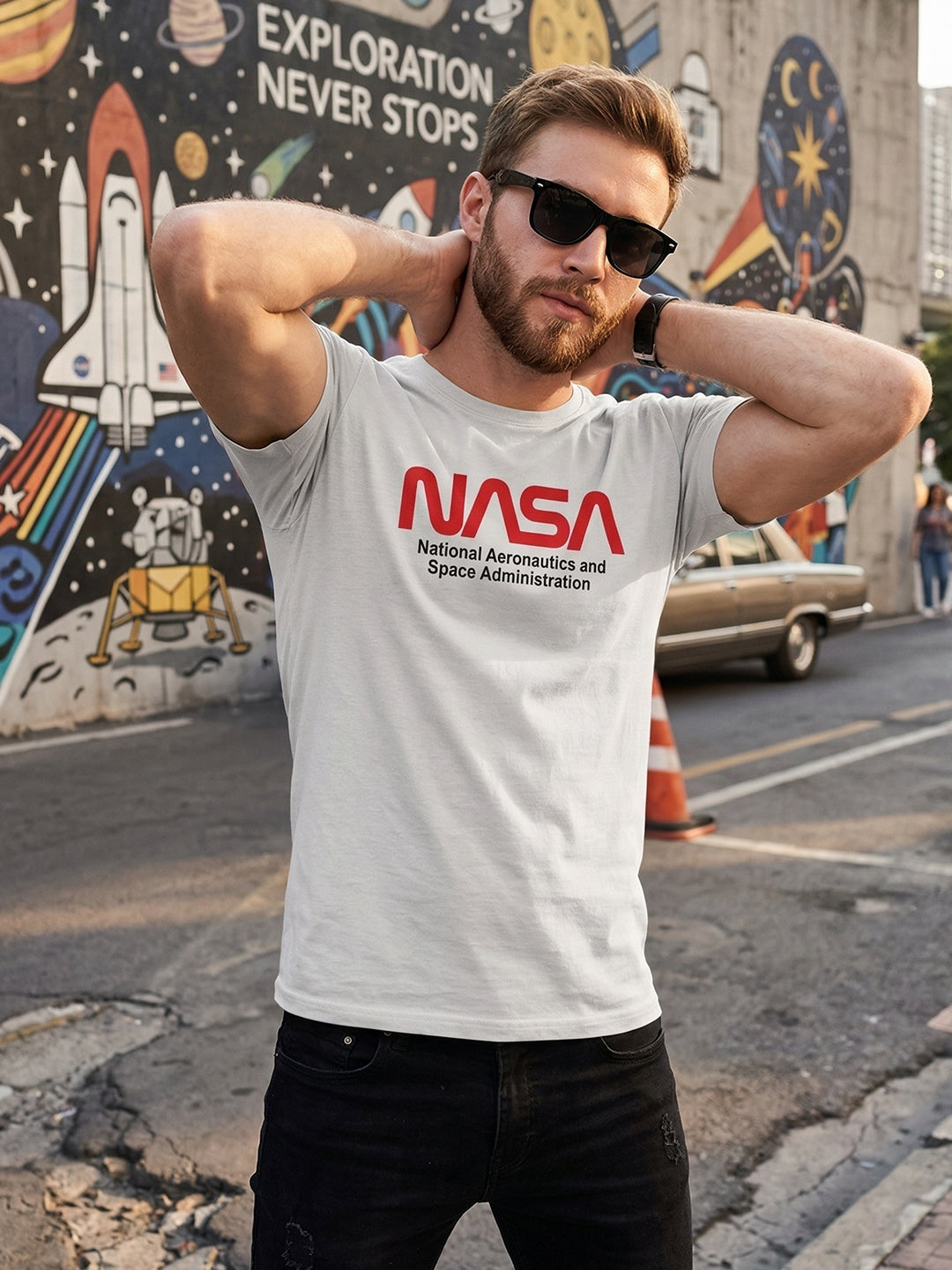 Greylongg Round Neck Nasa Design  printed T-shirts