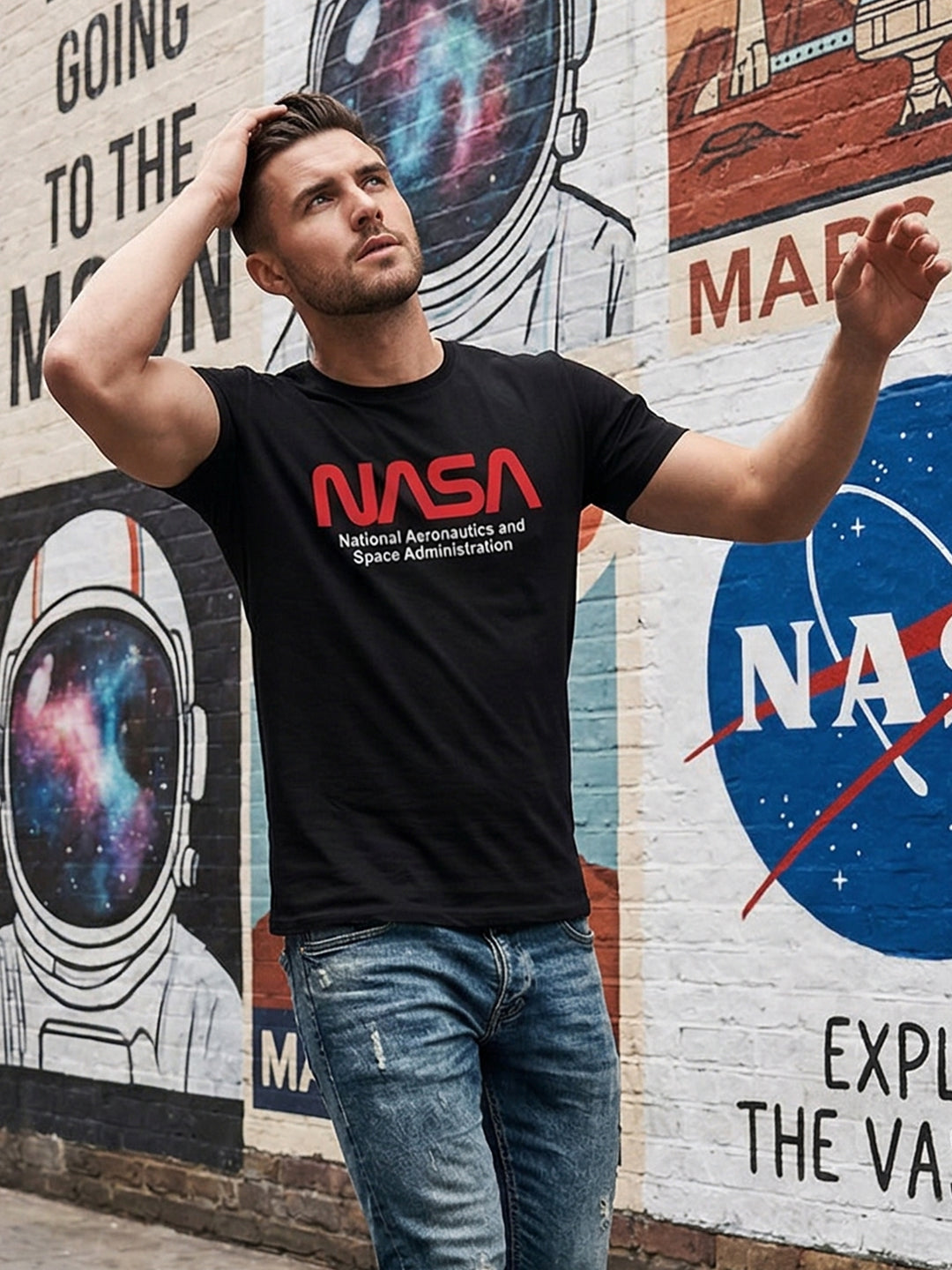 Greylongg Round Neck Nasa Design  printed T-shirts