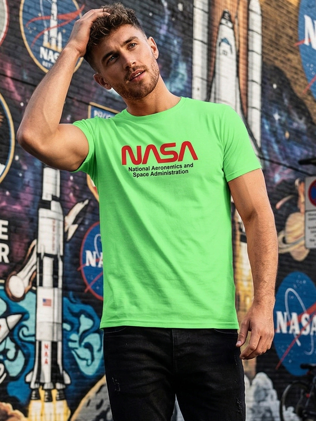 Greylongg Round Neck Nasa Design  printed T-shirts