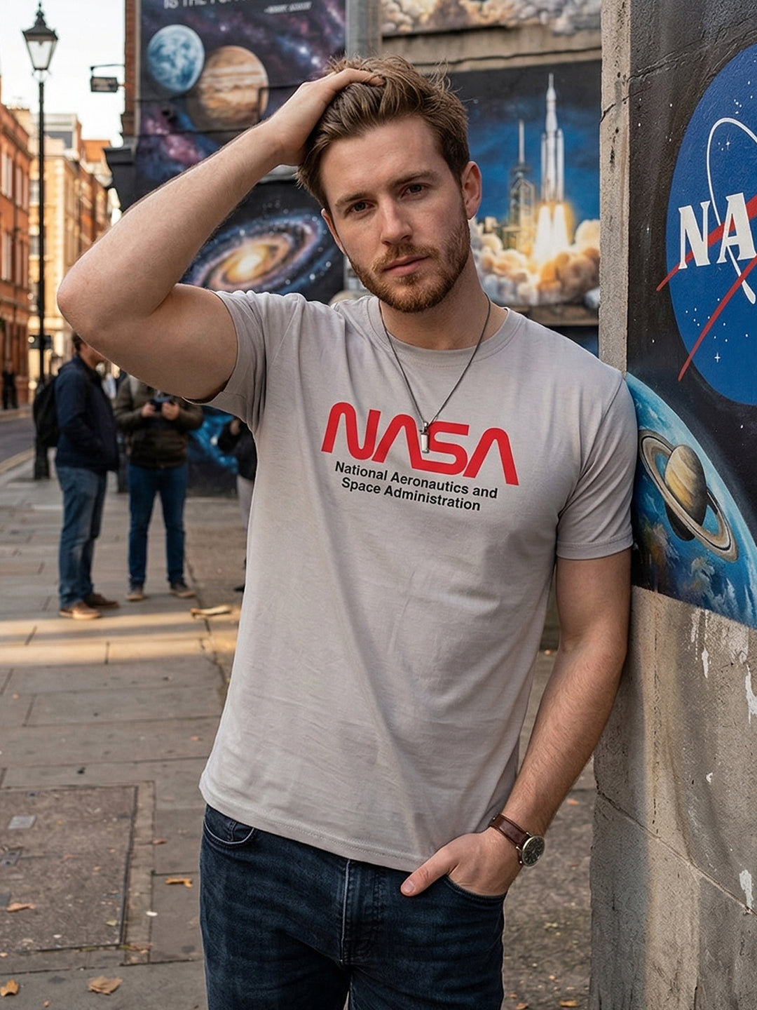 Greylongg Round Neck Nasa Design  printed T-shirts