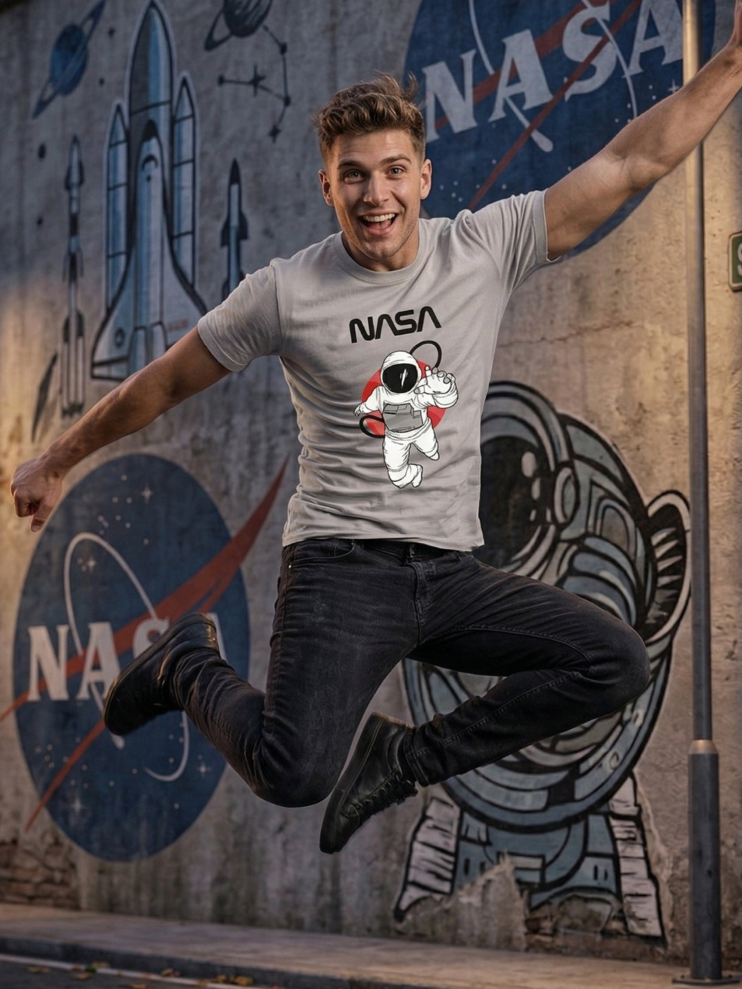Greylongg Round Neck Nasa Design  printed T-shirts