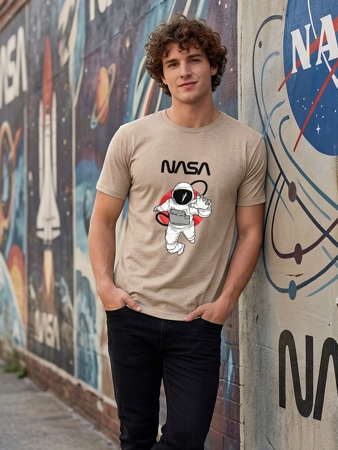 Greylongg Round Neck Nasa Design  printed T-shirts