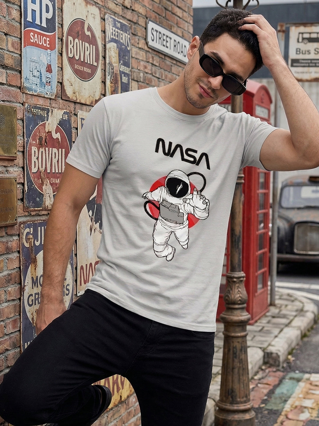 Greylongg Round Neck Nasa Design  printed T-shirts