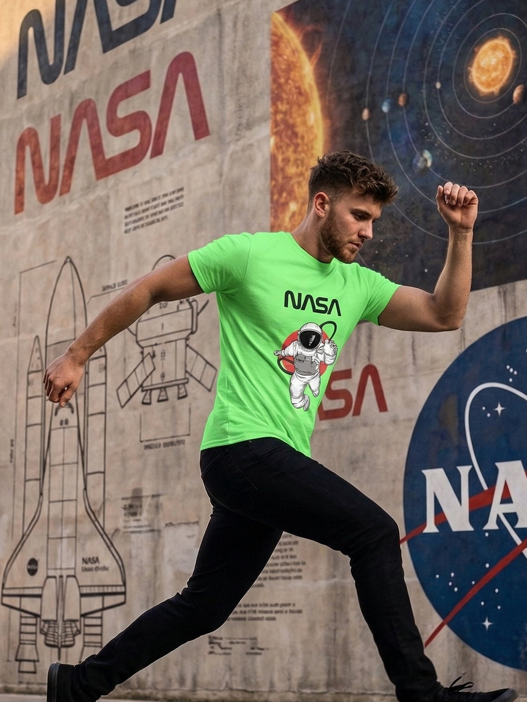 Greylongg Round Neck Nasa Design  printed T-shirts