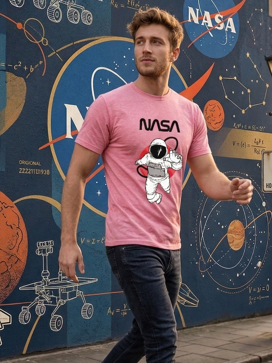 Greylongg Round Neck Nasa Design  printed T-shirts