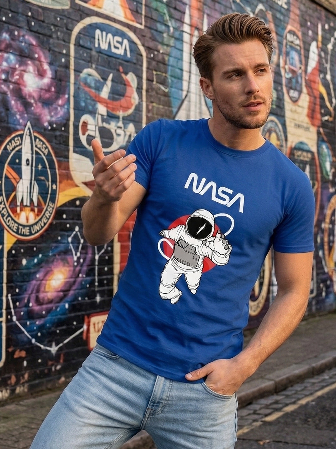 Greylongg Round Neck Nasa Design  printed T-shirts