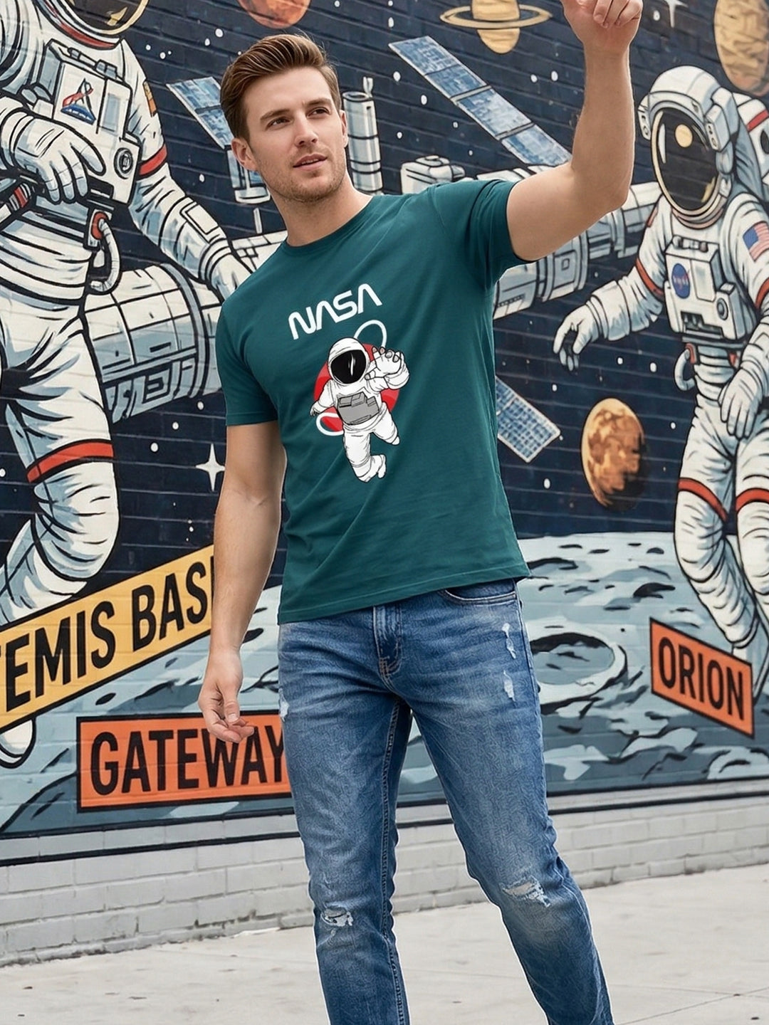 Greylongg Round Neck Nasa Design  printed T-shirts