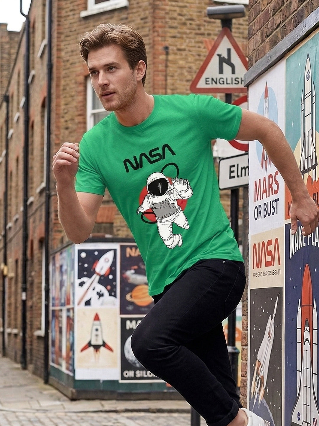 Greylongg Round Neck Nasa Design  printed T-shirts