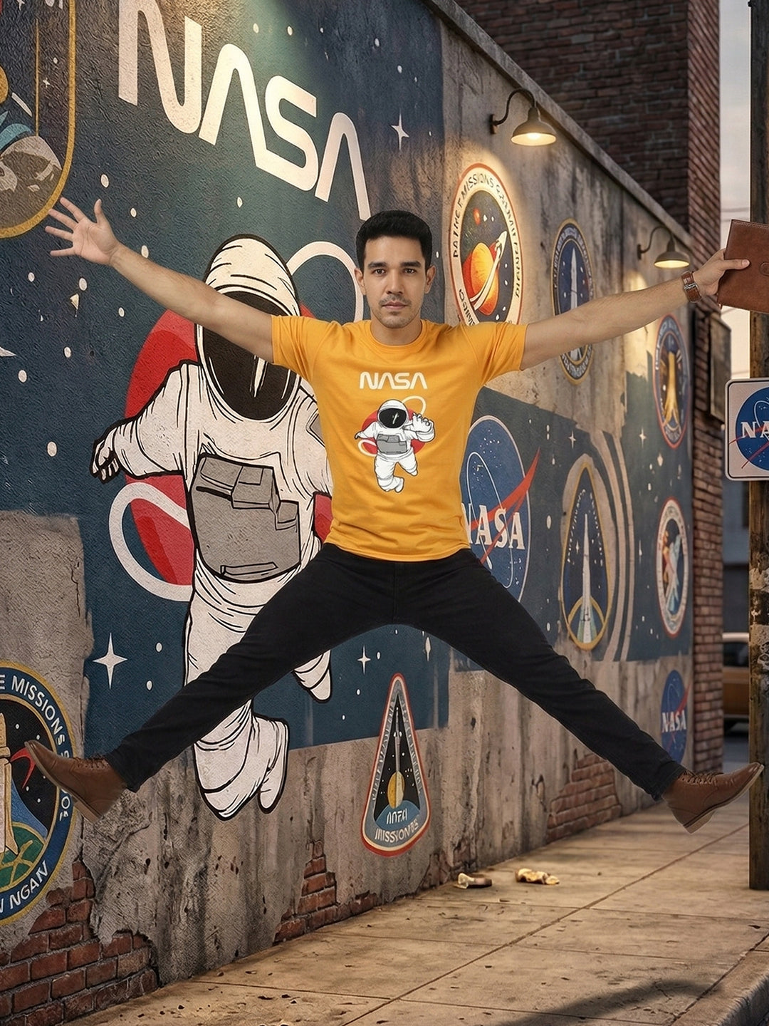 Greylongg Round Neck Nasa Design  printed T-shirts