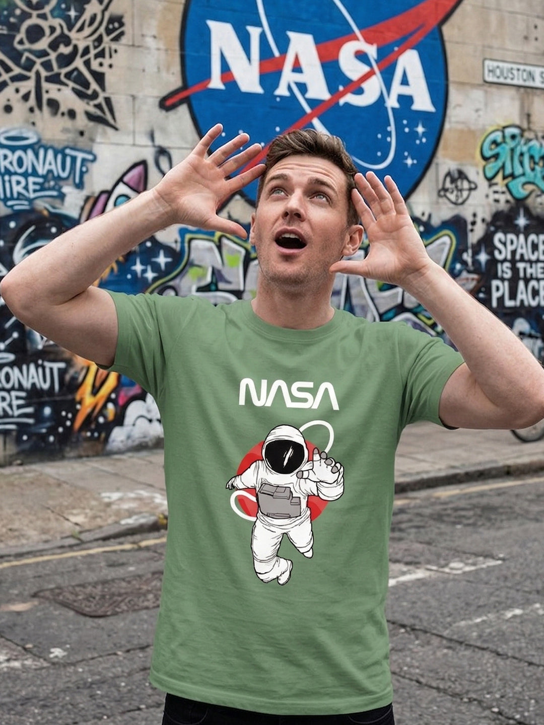 Greylongg Round Neck Nasa Design  printed T-shirts