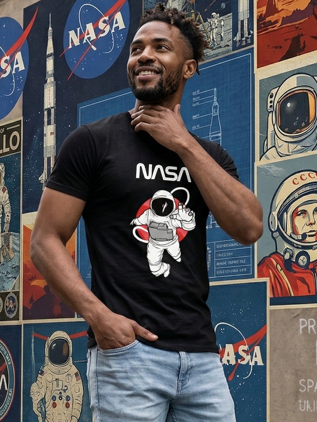Greylongg Round Neck Nasa Design  printed T-shirts