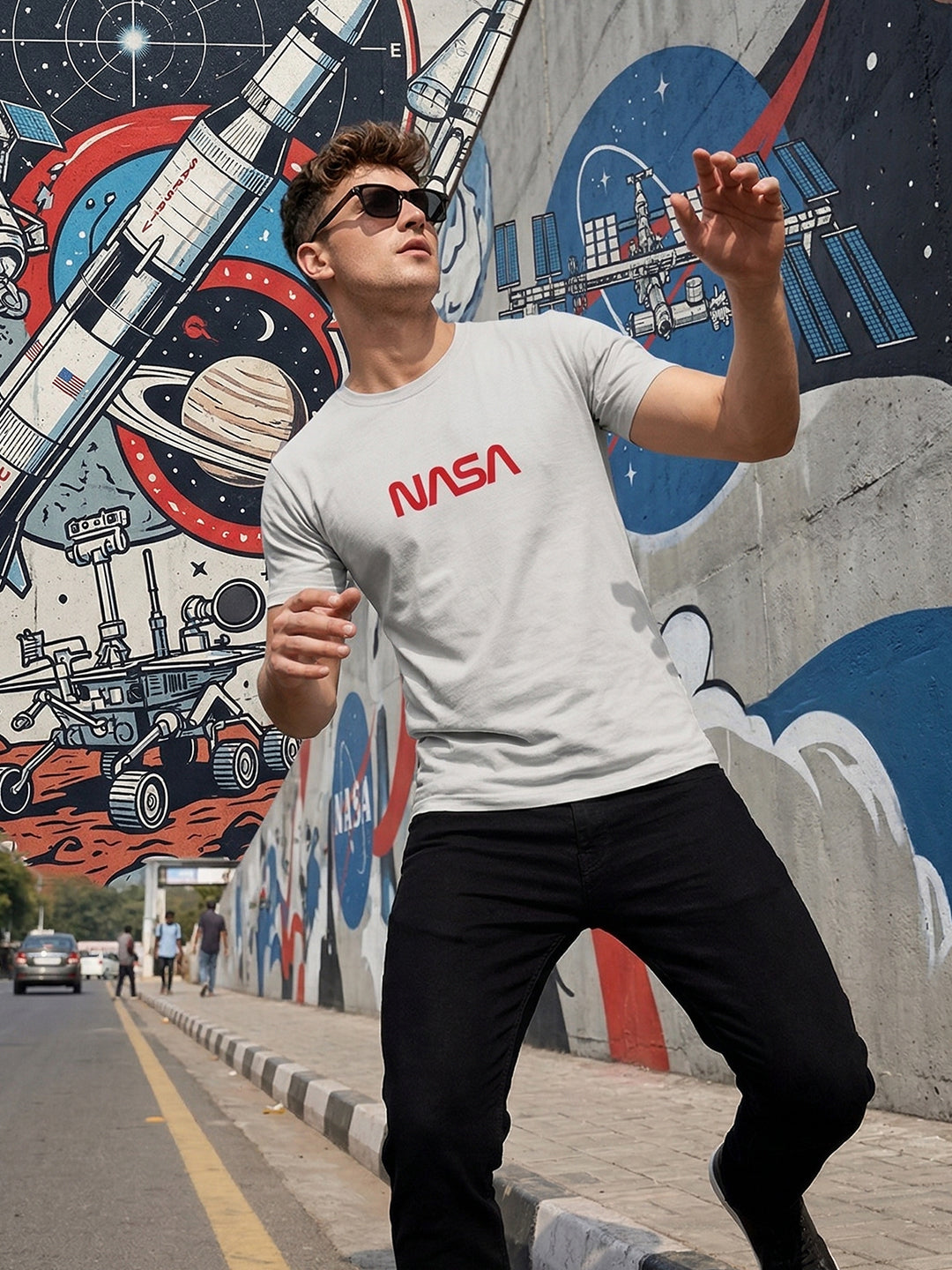 Greylongg Round Neck Nasa Design  printed T-shirts