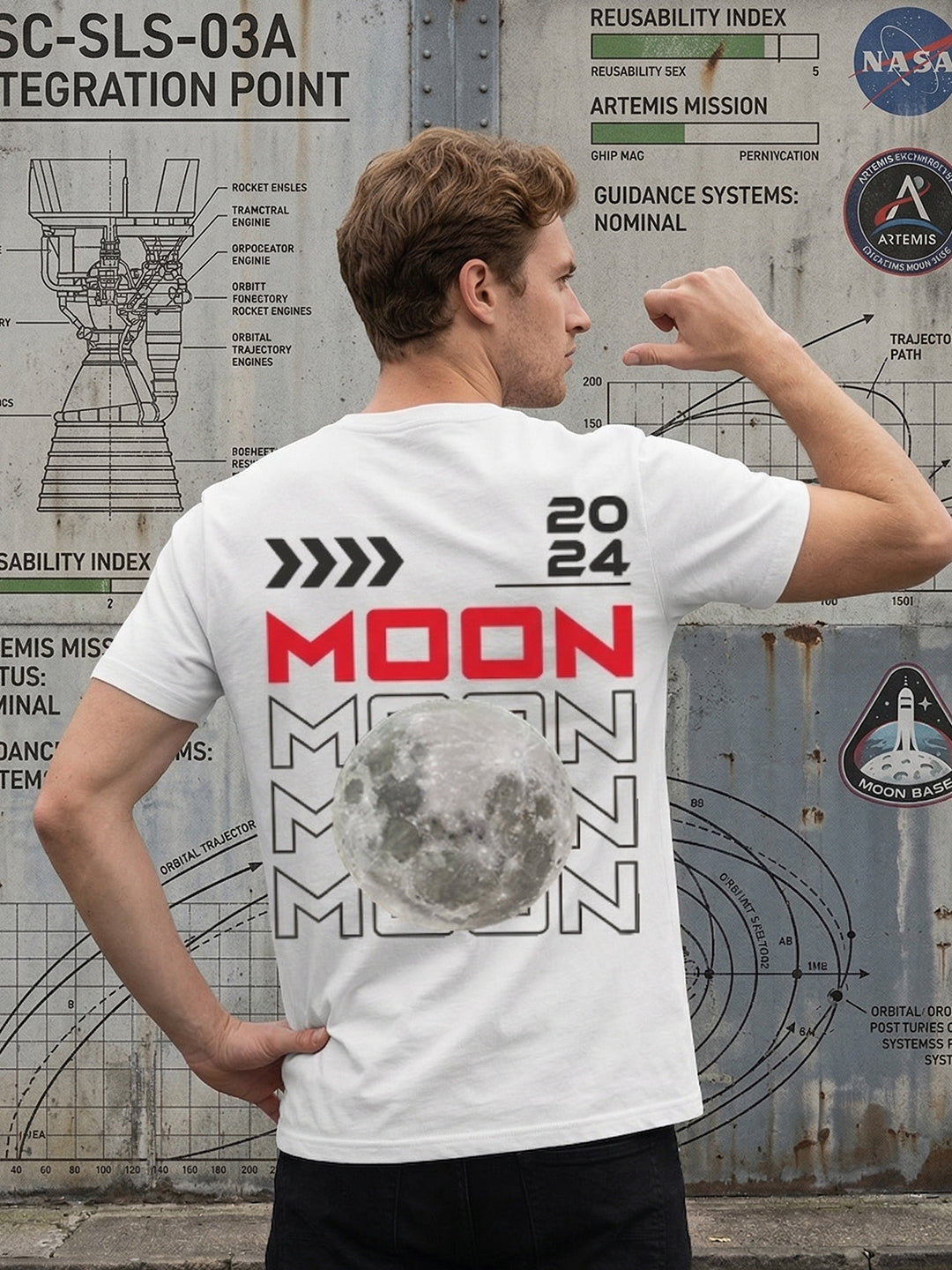 Greylongg Round Neck Nasa Design  printed T-shirts