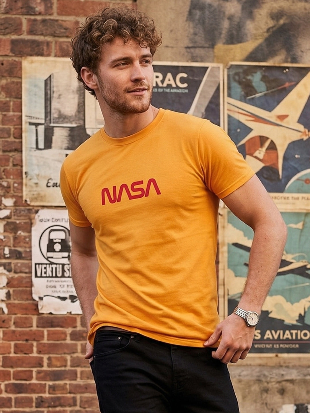 Greylongg Round Neck Nasa Design  printed T-shirts