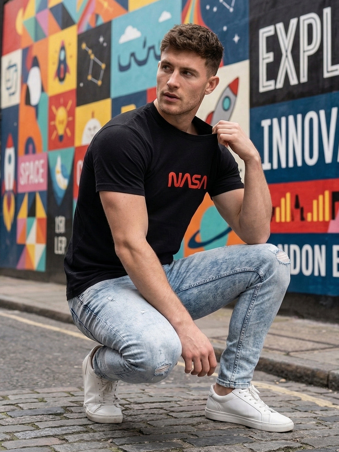 Greylongg Round Neck Nasa Design  printed T-shirts
