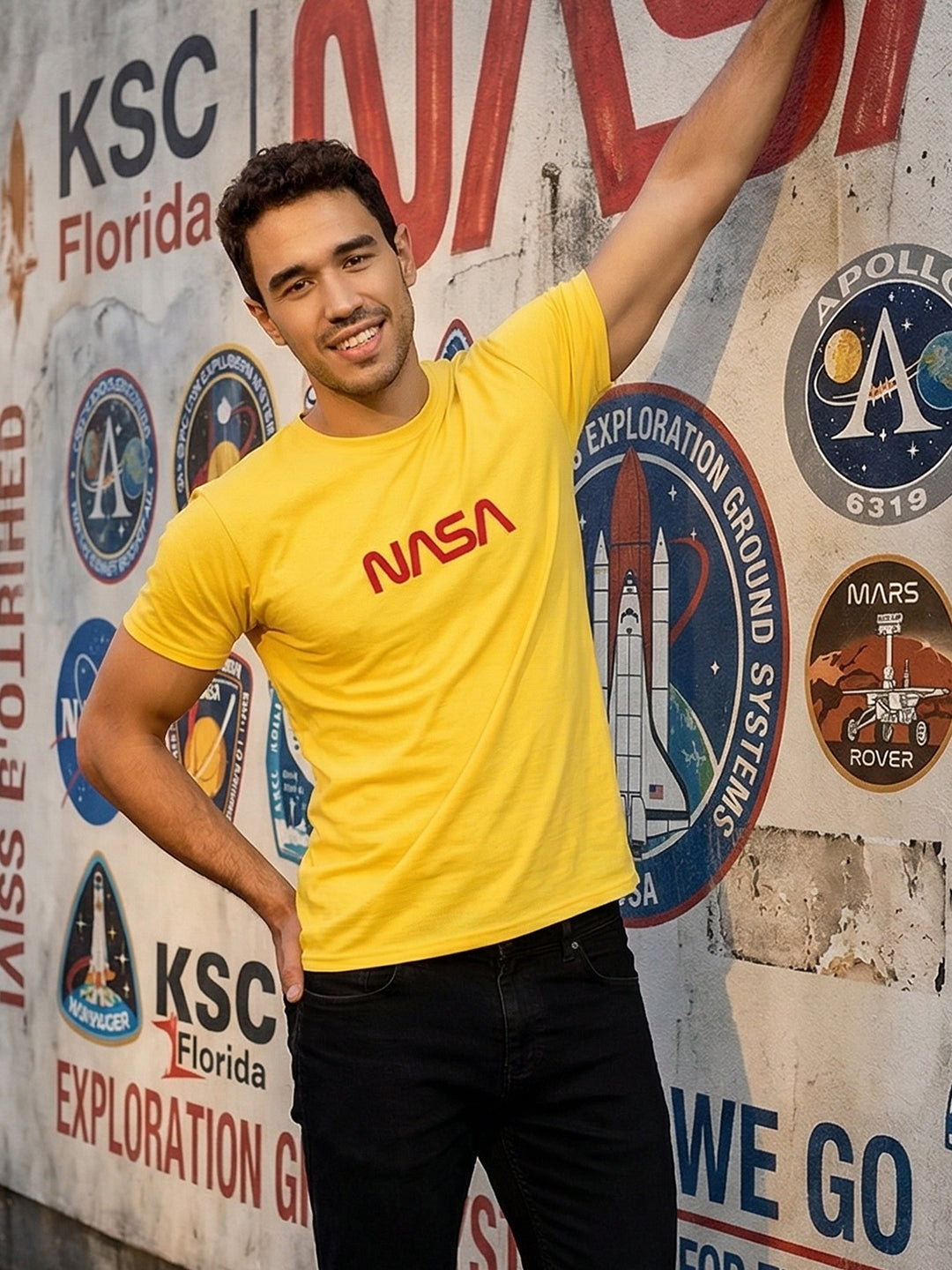 Greylongg Round Neck Nasa Design  printed T-shirts