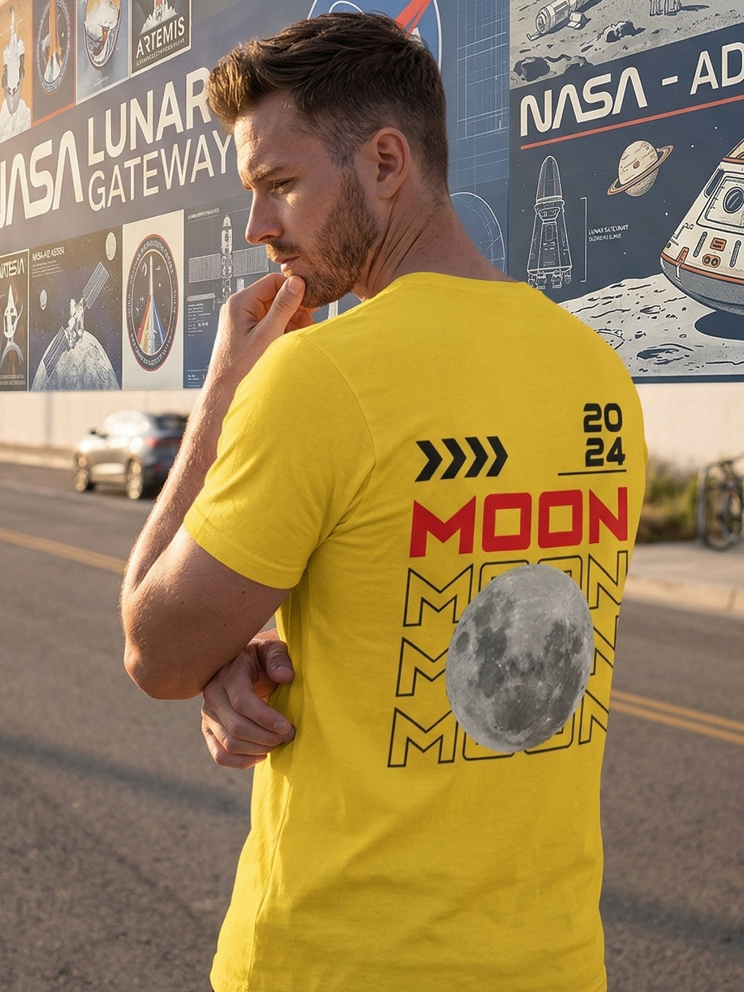 Greylongg Round Neck Nasa Design  printed T-shirts