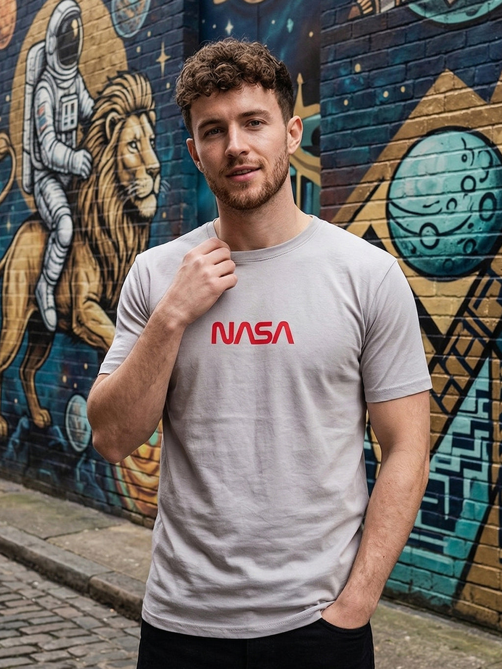 Greylongg Round Neck Nasa Design  printed T-shirts