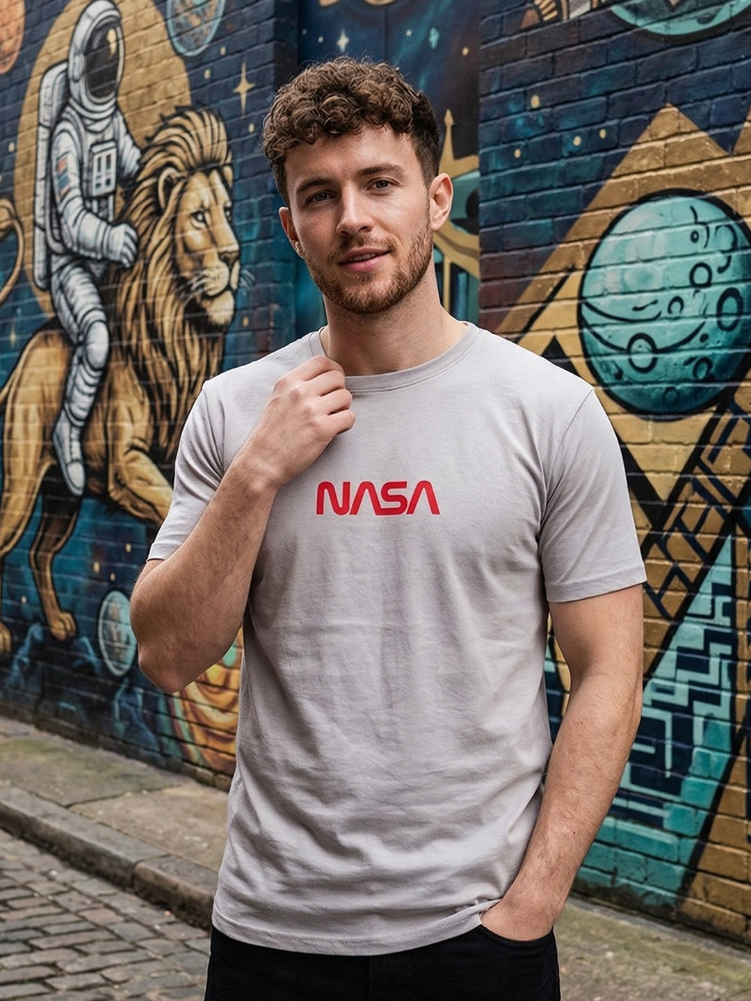Greylongg Round Neck Nasa Design  printed T-shirts
