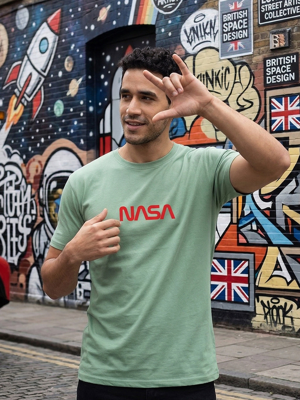 Greylongg Round Neck Nasa Design  printed T-shirts
