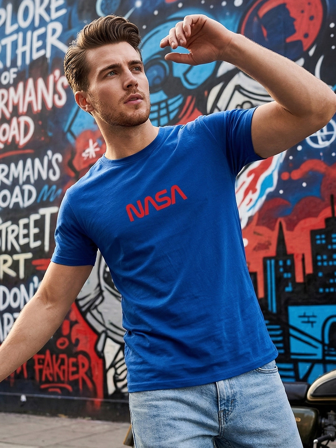 Greylongg Round Neck Nasa Design  printed T-shirts