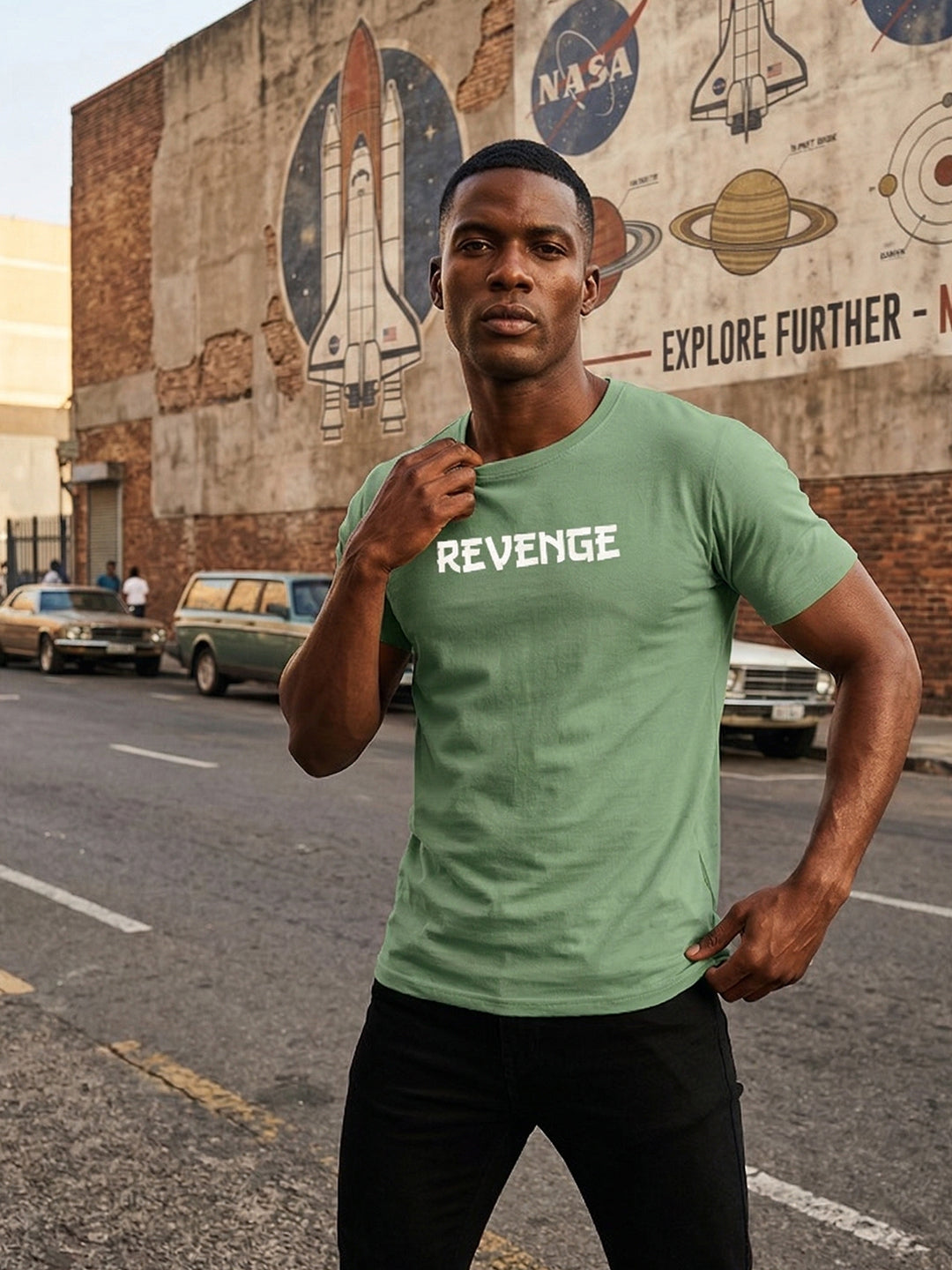 Greylongg Round Neck Revenge Design  printed T-shirts