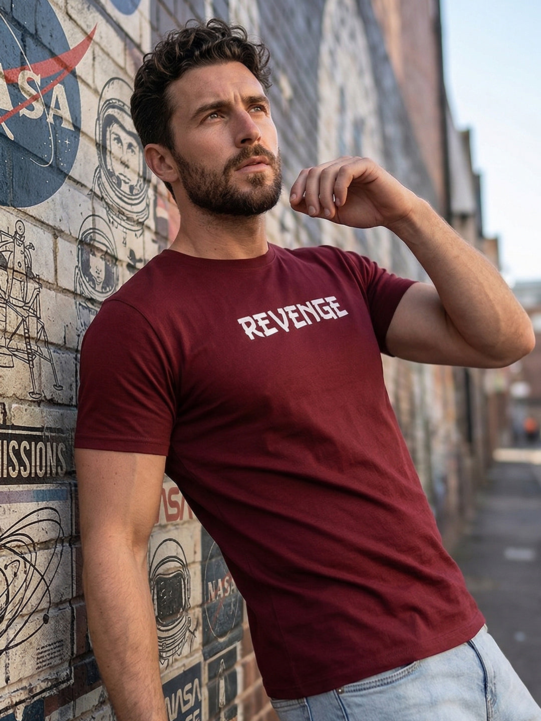 Greylongg Round Neck Revenge Design  printed T-shirts