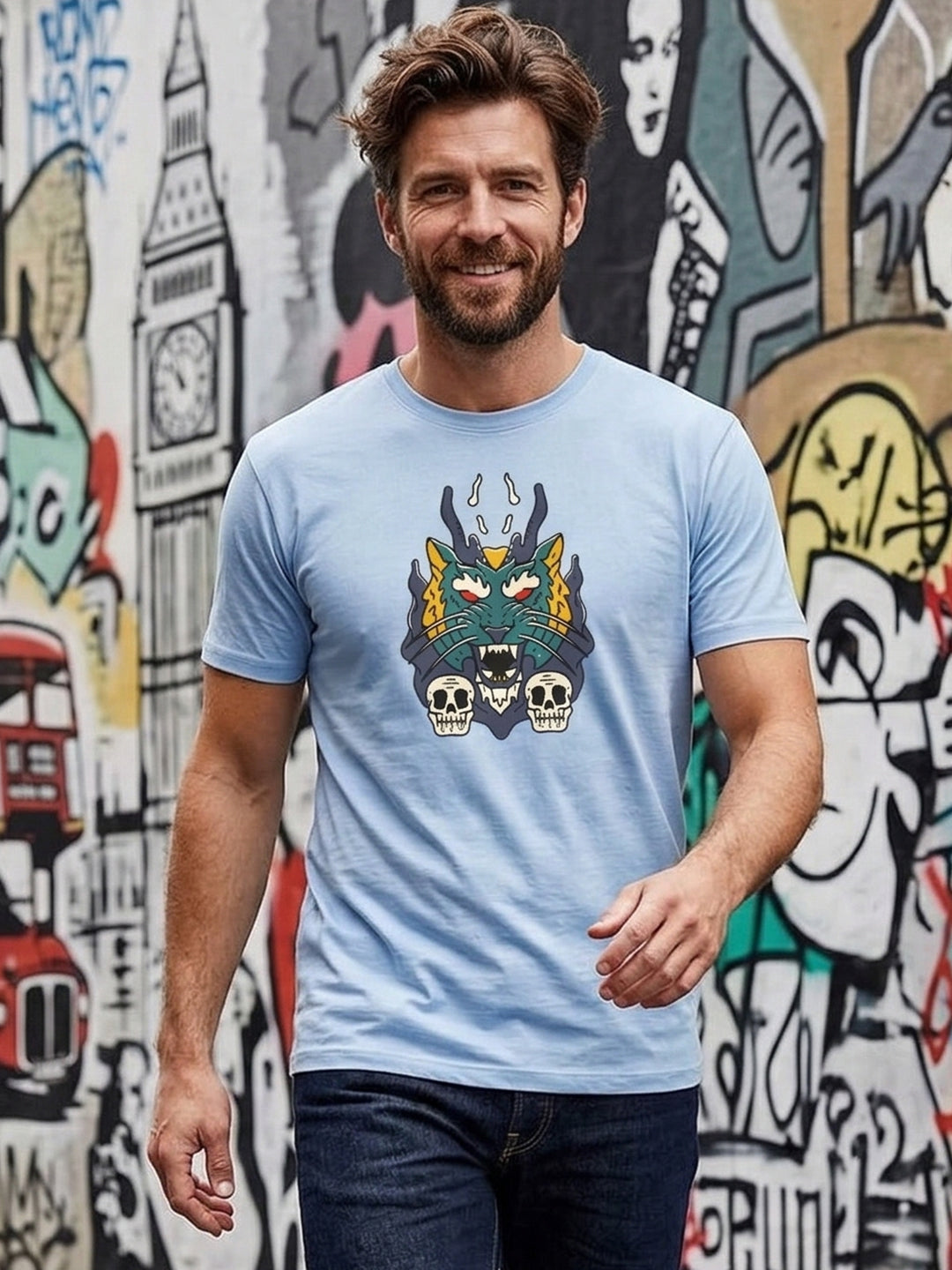 Greylongg Round Neck Dragon Merge Design printed T-shirts