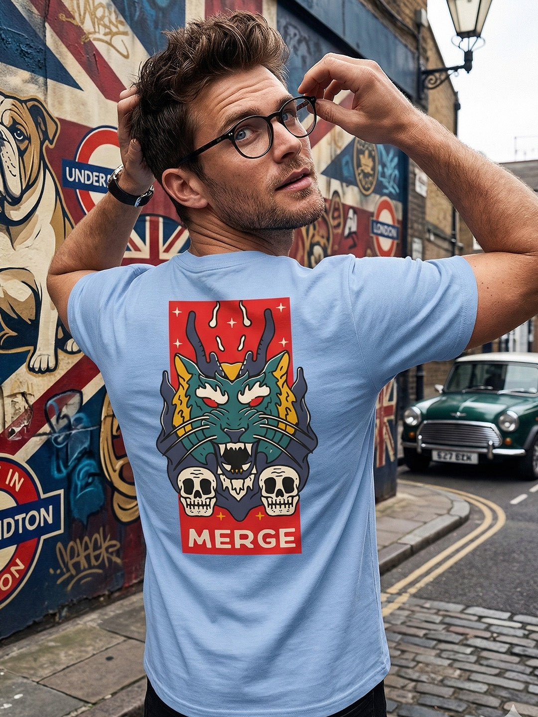 Greylongg Round Neck Dragon Merge Design printed T-shirts