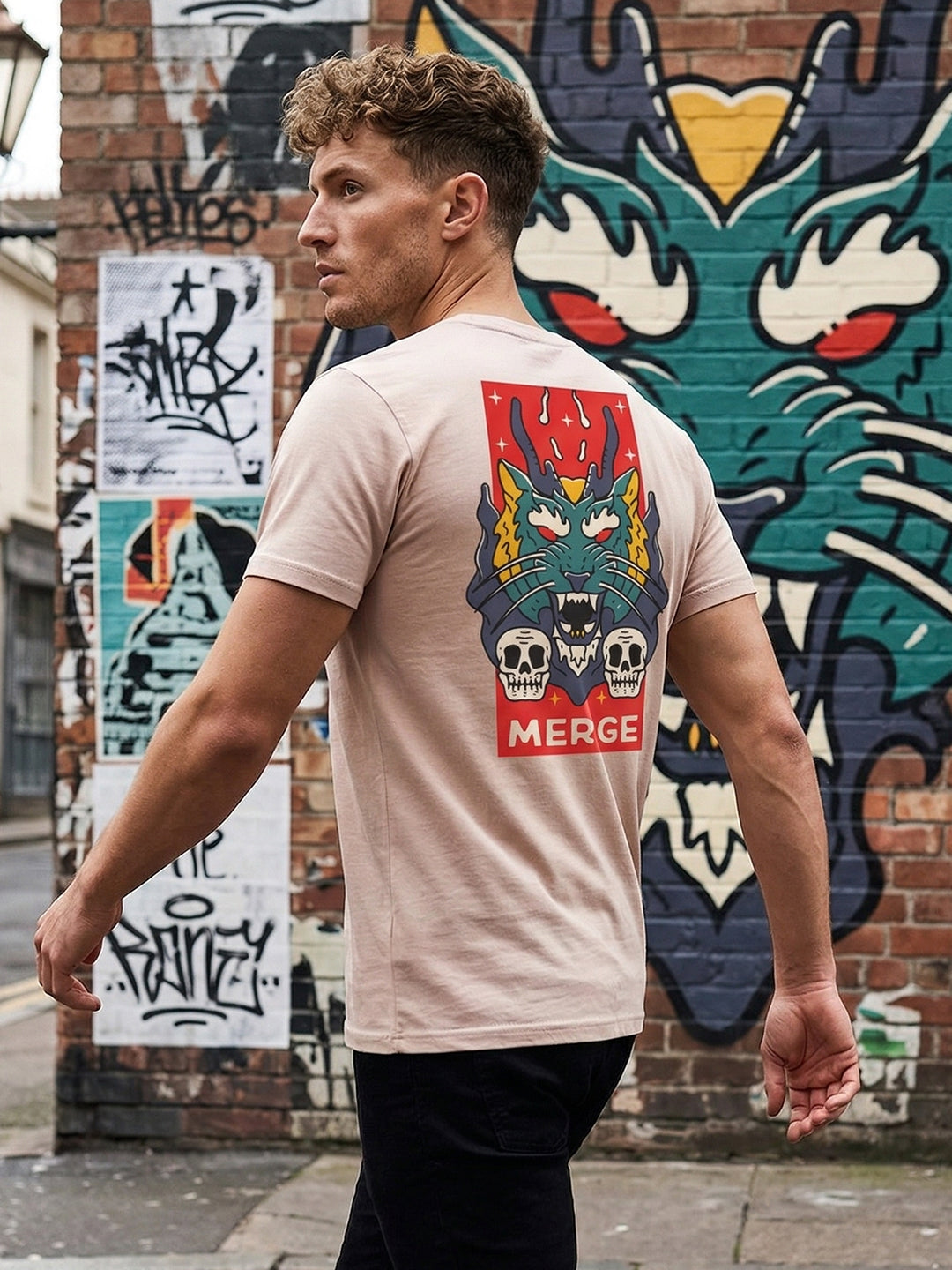 Greylongg Round Neck Dragon Merge Design printed T-shirts