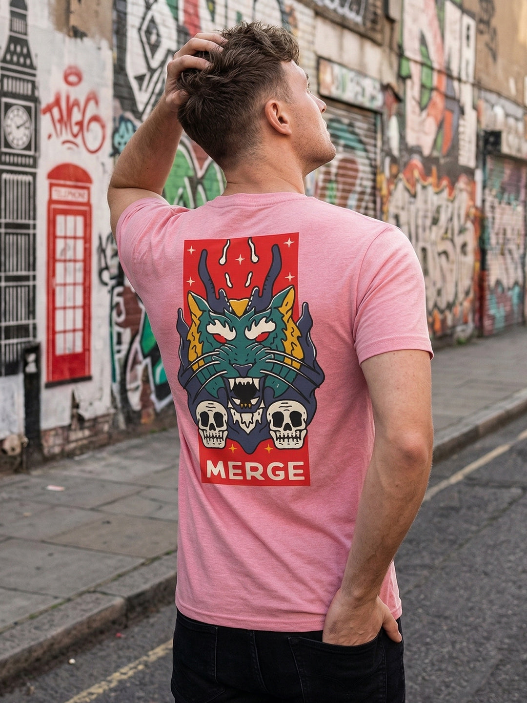 Greylongg Round Neck Dragon Merge Design printed T-shirts