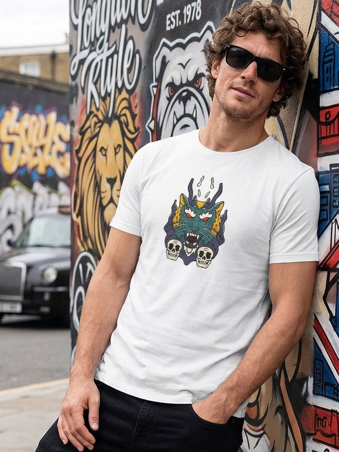 Greylongg Round Neck Dragon Merge Design printed T-shirts