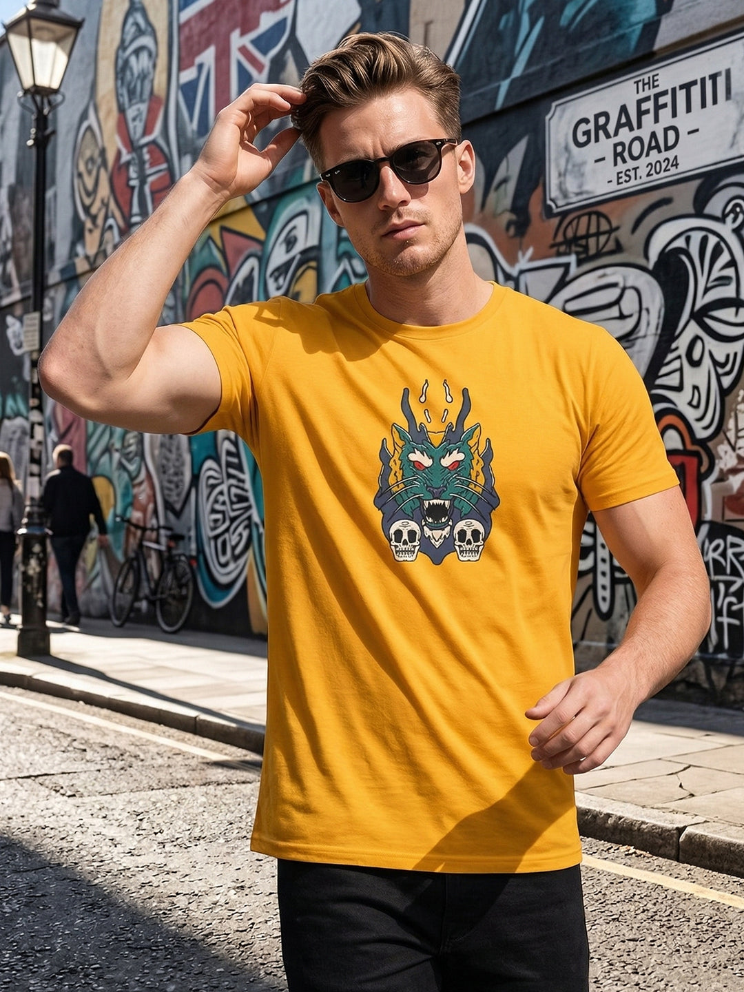Greylongg Round Neck Dragon Merge Design printed T-shirts