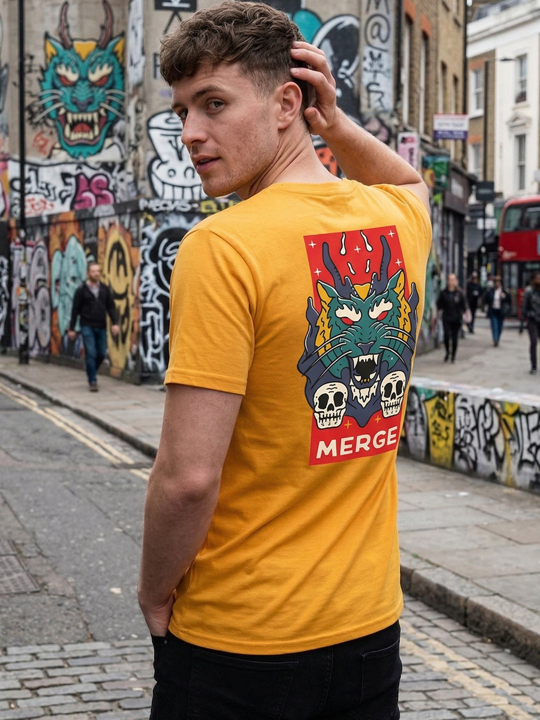Greylongg Round Neck Dragon Merge Design printed T-shirts
