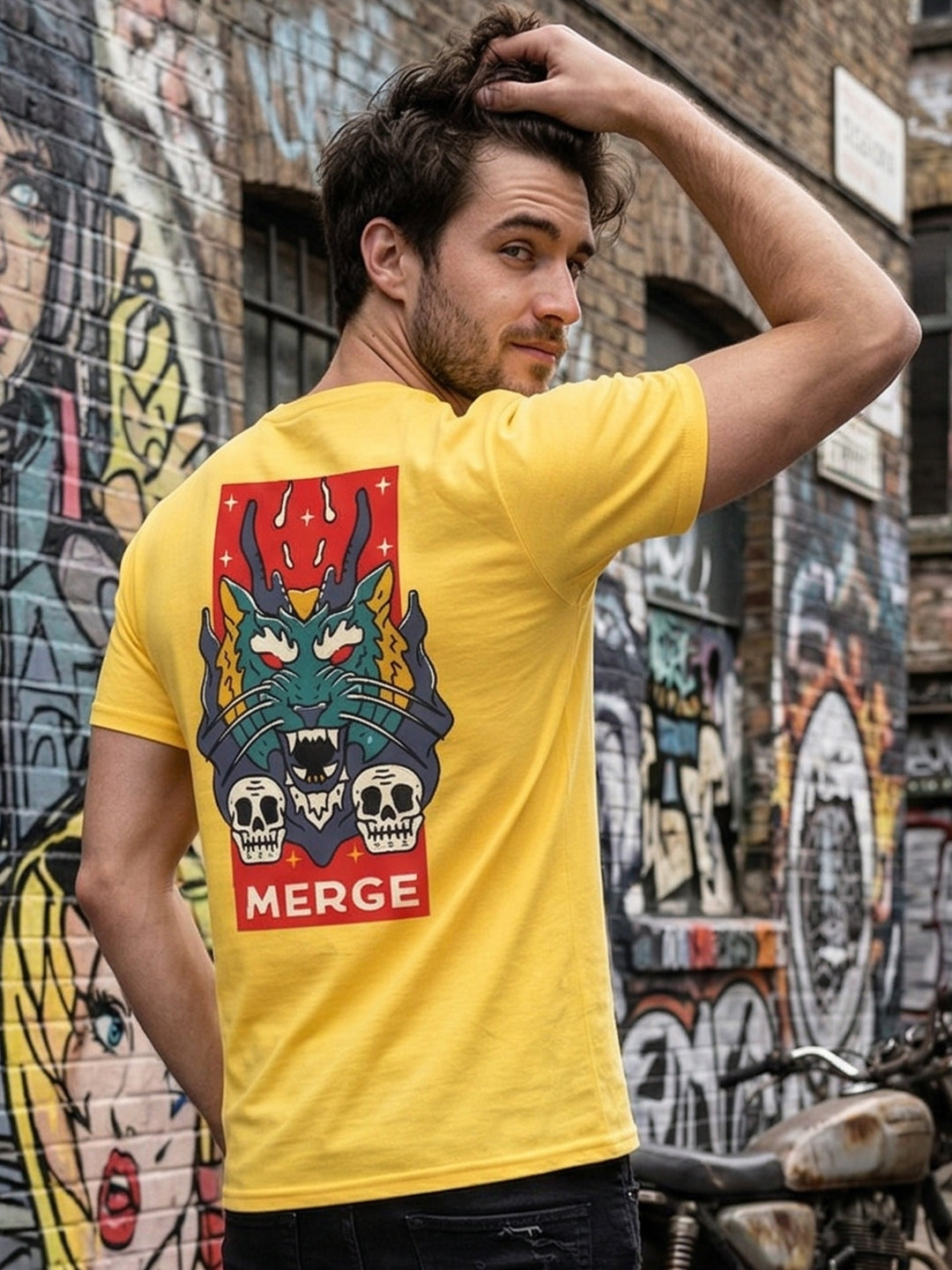 Greylongg Round Neck Dragon Merge Design printed T-shirts