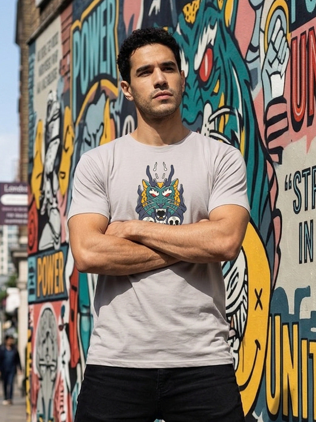 Greylongg Round Neck Dragon Merge Design printed T-shirts