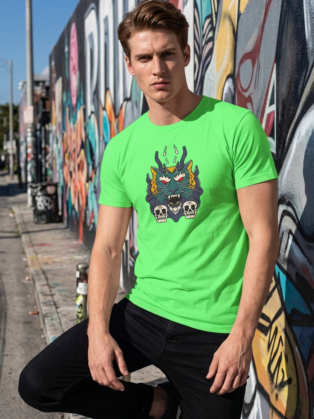 Greylongg Round Neck Dragon Merge Design printed T-shirts