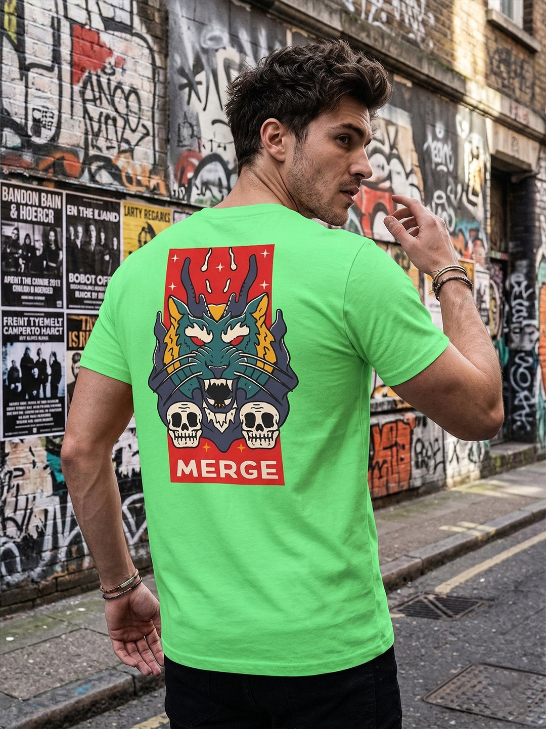 Greylongg Round Neck Dragon Merge Design printed T-shirts