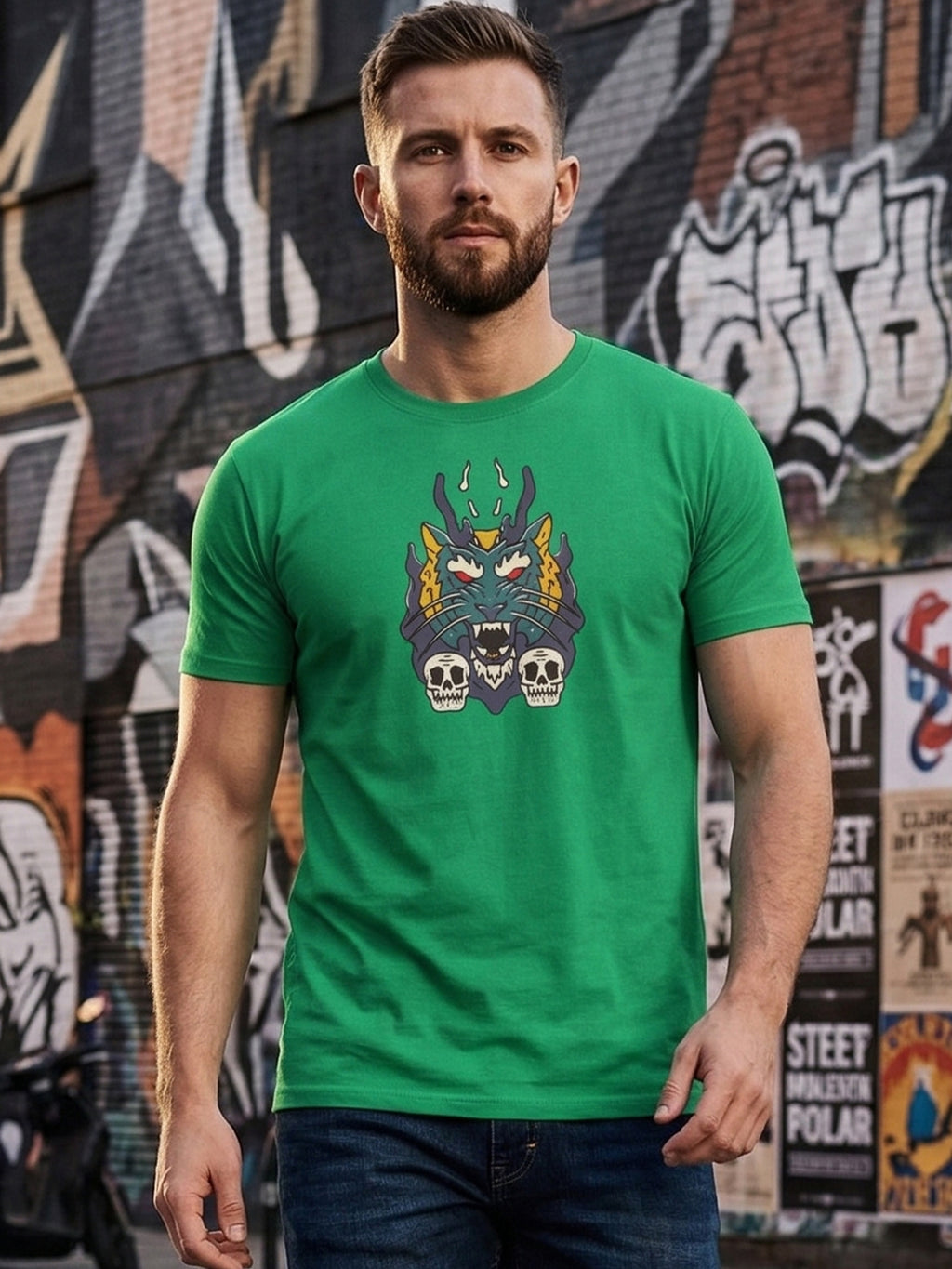 Greylongg Round Neck Dragon Merge Design printed T-shirts
