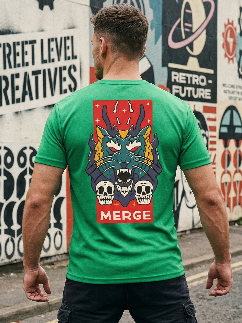 Greylongg Round Neck Dragon Merge Design printed T-shirts