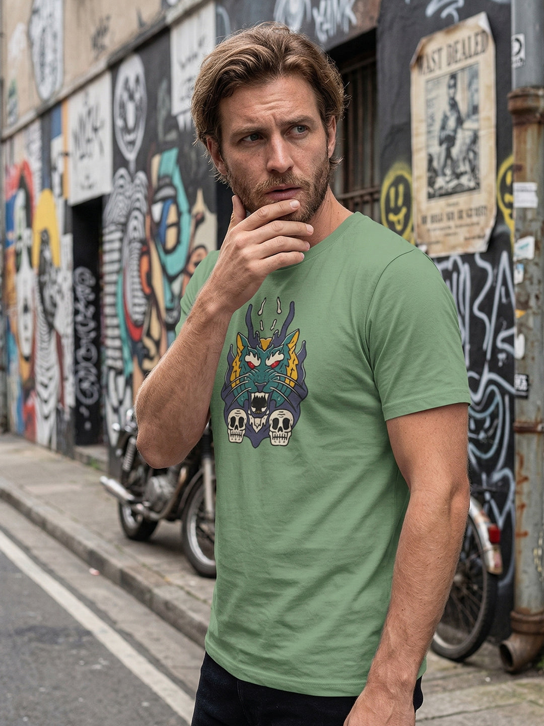 Greylongg Round Neck Dragon Merge Design printed T-shirts