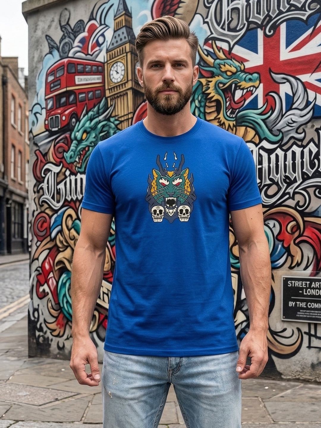 Greylongg Round Neck Dragon Merge Design printed T-shirts