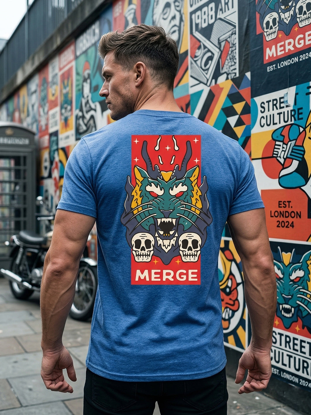 Greylongg Round Neck Dragon Merge Design printed T-shirts